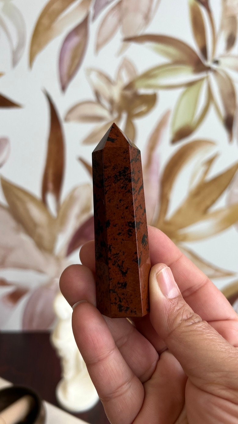 One (1) Beautiful Mahogany Obsidian 3 1/2 inch tower, 2.7 ounces AKA Red Obsidian & Mountain Mahogany. (ReO-T-2)