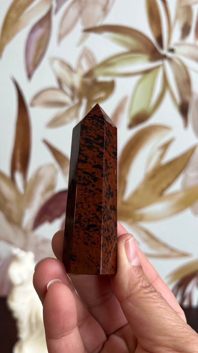 One (1) Beautiful Mahogany Obsidian 3 1/2 inch tower, 2.7 ounces AKA Red Obsidian & Mountain Mahogany. (ReO-T-2)