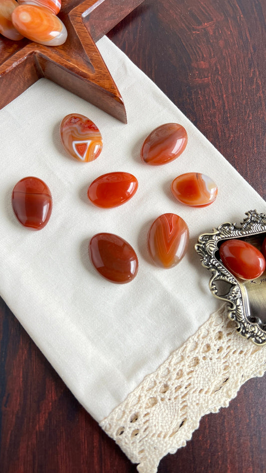 One (1) Stunning Carnelian Agate Mini Palm Stones, intuitively chosen for you, each measures approx. 1.3 - 1.6 inches