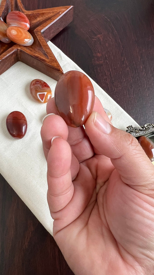 One (1) Stunning Carnelian Agate Mini Palm Stones, intuitively chosen for you, each measures approx. 1.3 - 1.6 inches