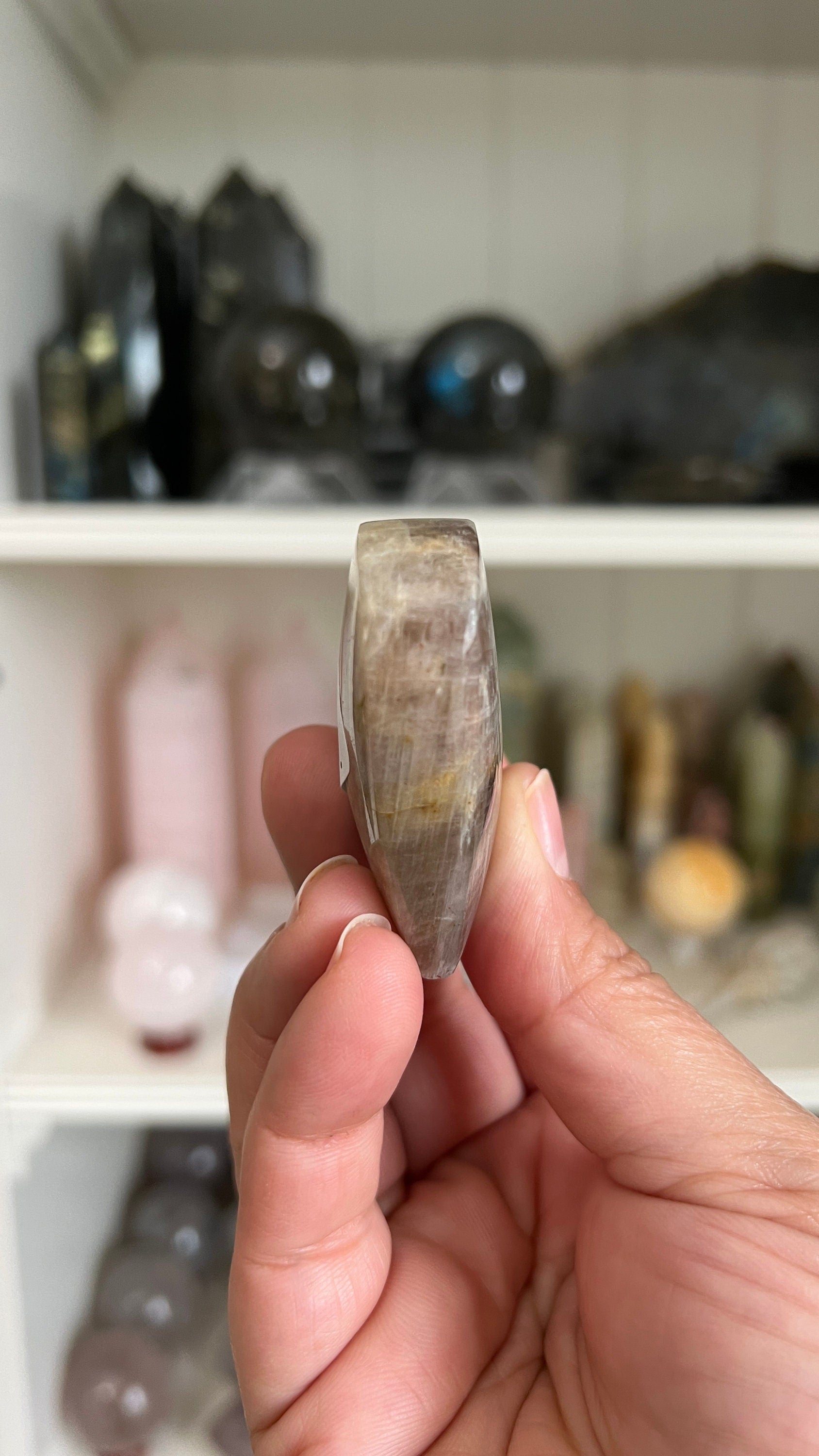 One (1) Gorgeous Moonstone heart with bright blue flash. 2 1/4 inches *Midnights curated crystals* Intuitively chosen from our general stock