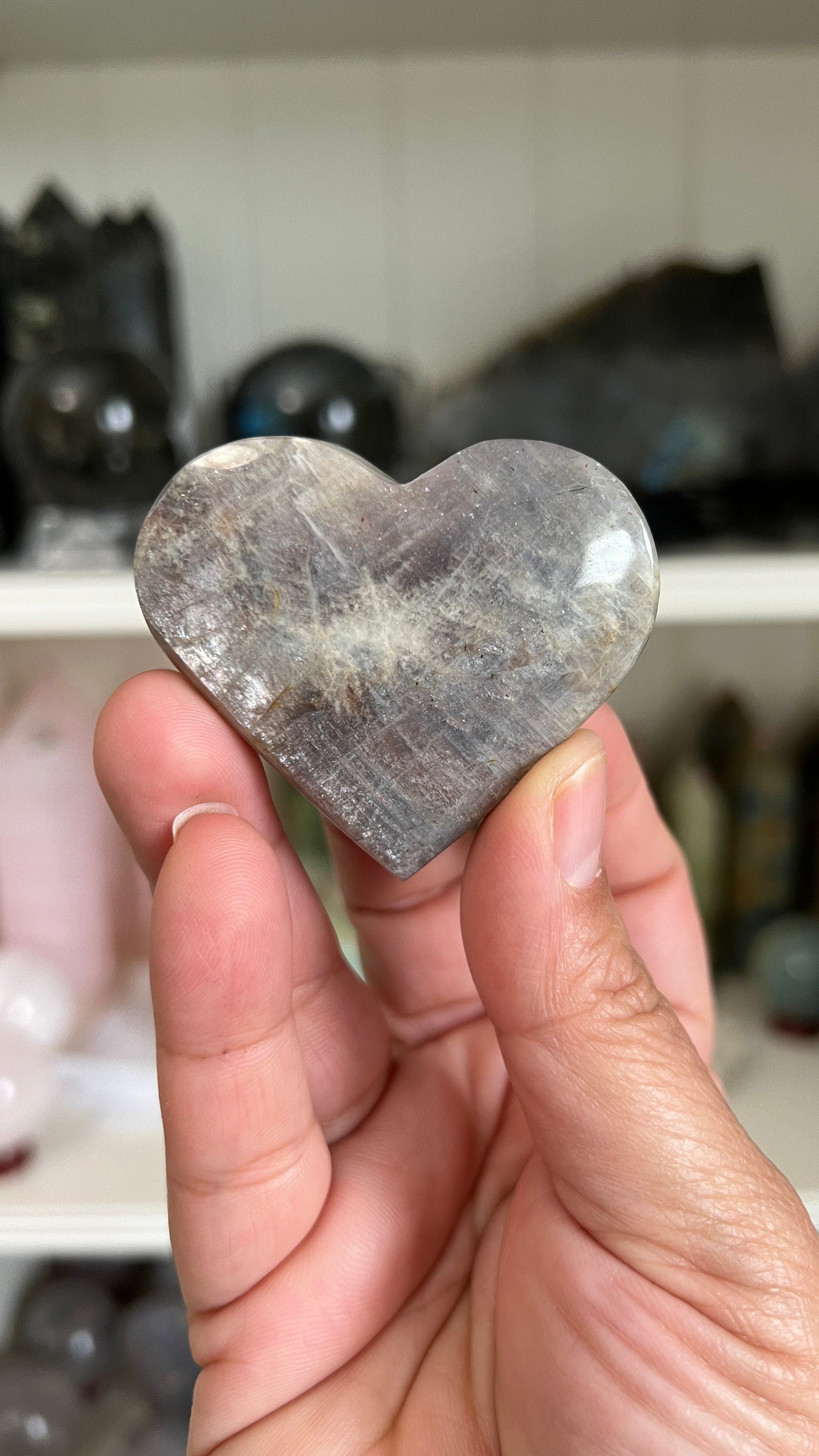 One (1) Gorgeous Moonstone heart with bright blue flash. 2 1/4 inches *Midnights curated crystals* Intuitively chosen from our general stock