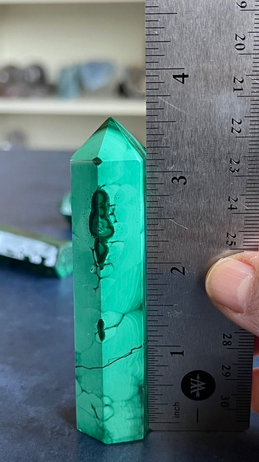 Genuine Malachite 3 5/8 Tower with beautiful colors and patterns throughout 4.1 ounces (M-60)