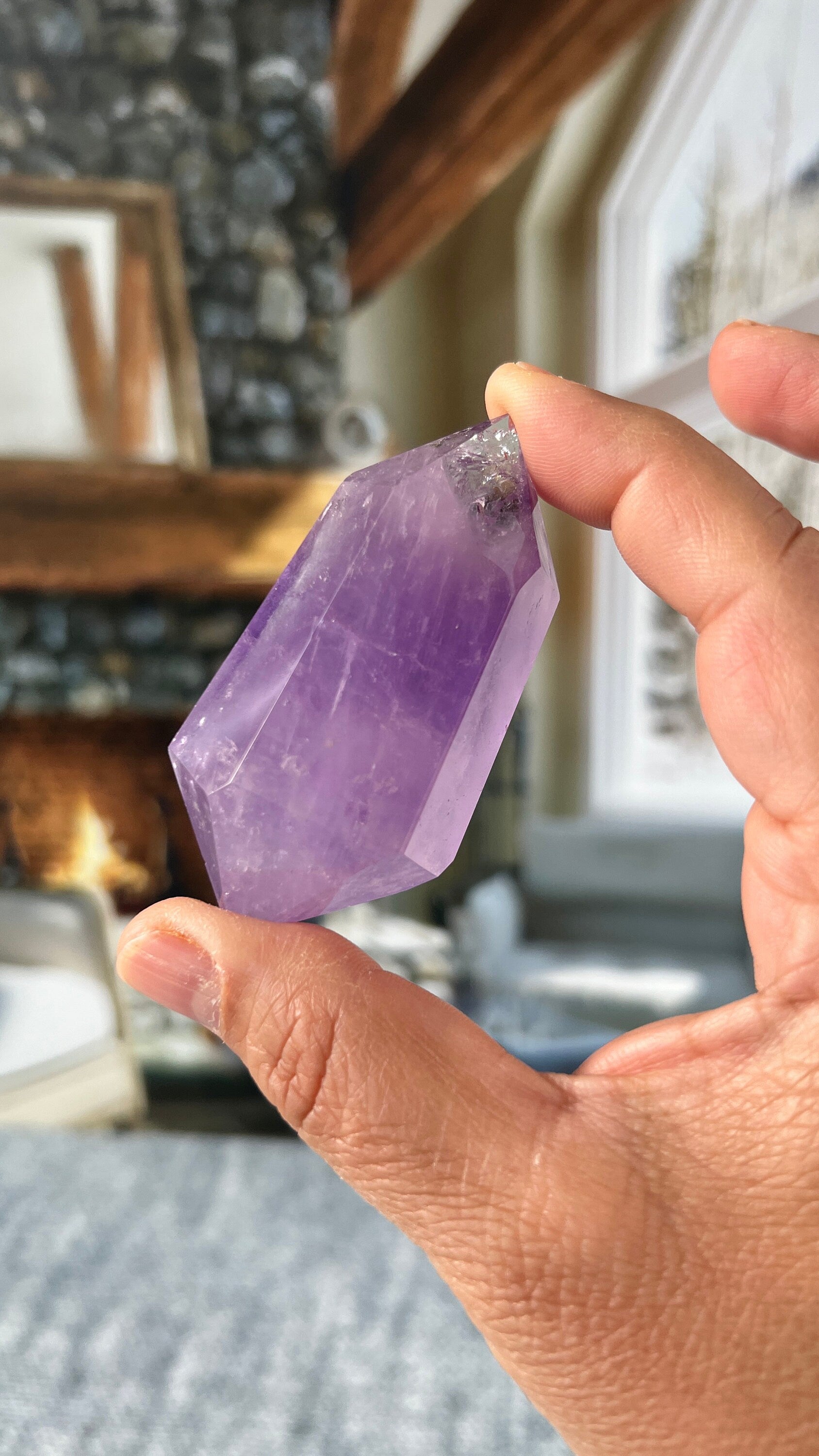 Stunning Amethyst Double Terminated (DT) with multiple rainbows weighing 2.9 ounces (84 g) 3 inches long (8 mm)