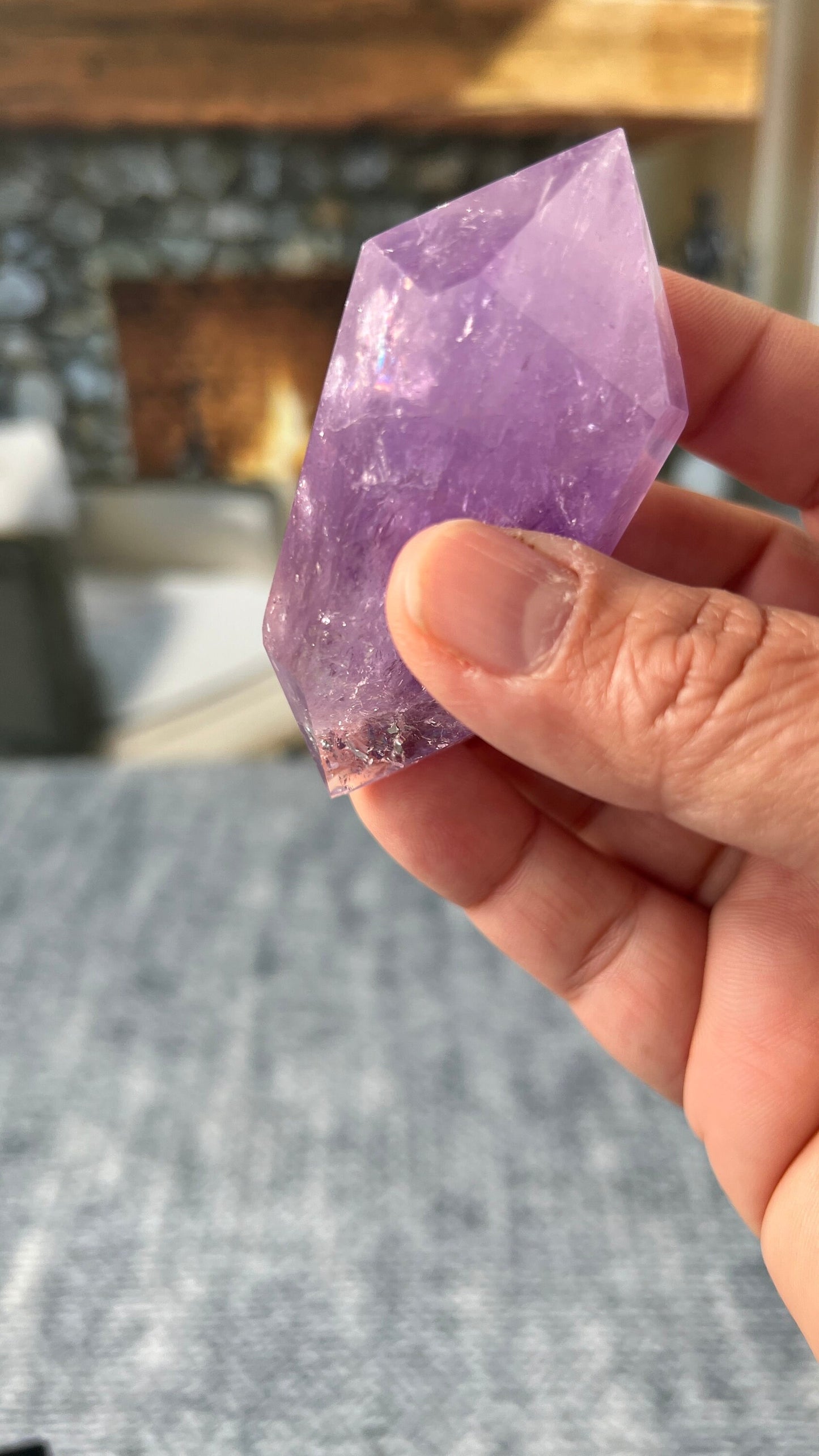 Stunning Amethyst Double Terminated (DT) with multiple rainbows weighing 2.9 ounces (84 g) 3 inches long (8 mm)