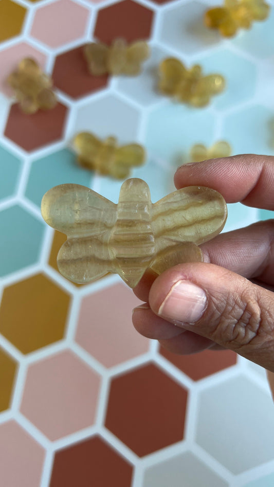 One (1) Cute Yellow Fluorite Hand Carved Bee ,2 1/4 inches, Randomly selected from our general stock.