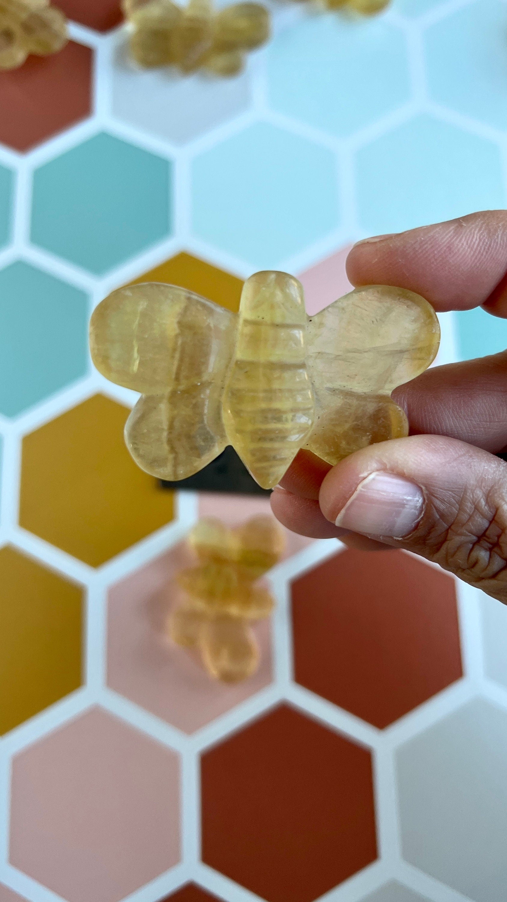 One (1) Cute Yellow Fluorite Hand Carved Bee ,2 1/4 inches, Randomly selected from our general stock.