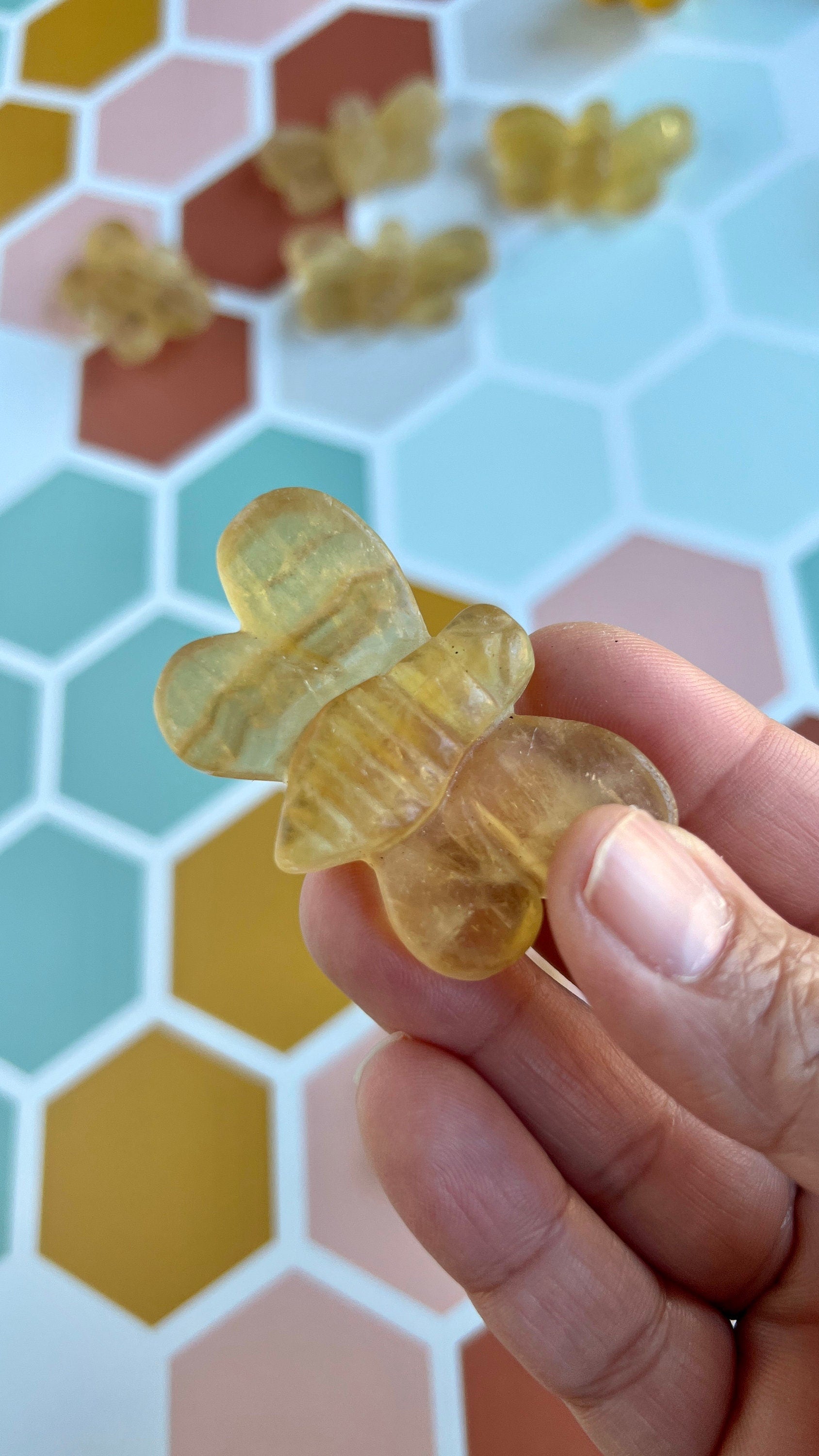 One (1) Cute Yellow Fluorite Hand Carved Bee ,2 1/4 inches, Randomly selected from our general stock.