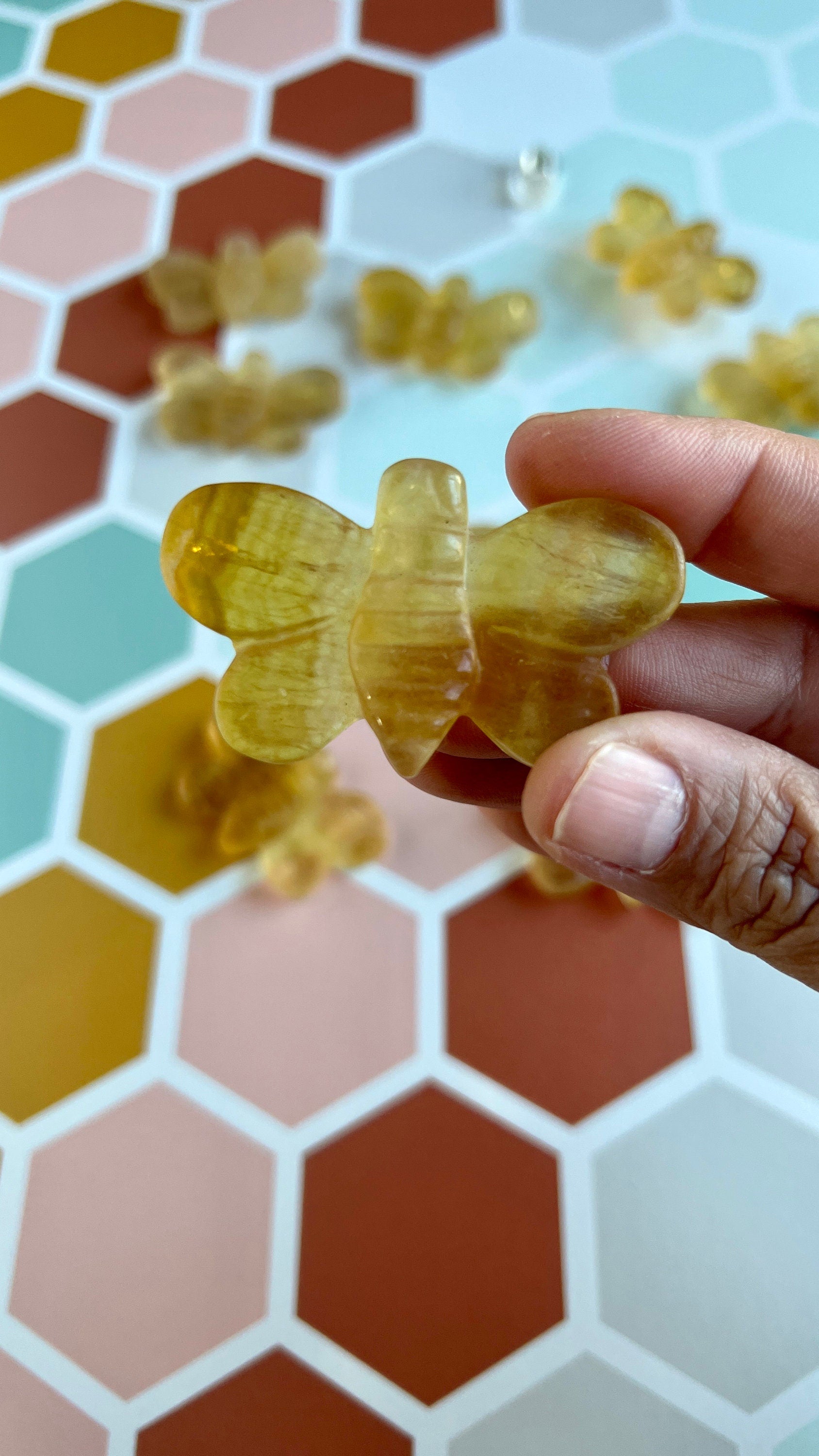 One (1) Cute Yellow Fluorite Hand Carved Bee ,2 1/4 inches, Randomly selected from our general stock.