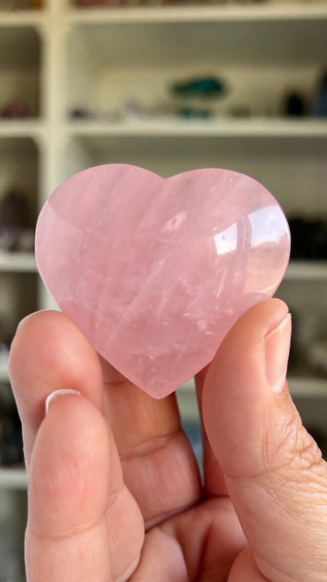 Incredible Star Rose Quartz 2 inch Puffy Heart Hand Carved from Mozambique, Stone of Love and Romance weighs 2 ounces