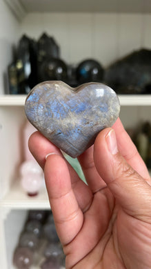 One (1) Gorgeous Moonstone heart with bright blue flash. 2 1/4 inches *Midnights curated crystals* Intuitively chosen from our general stock