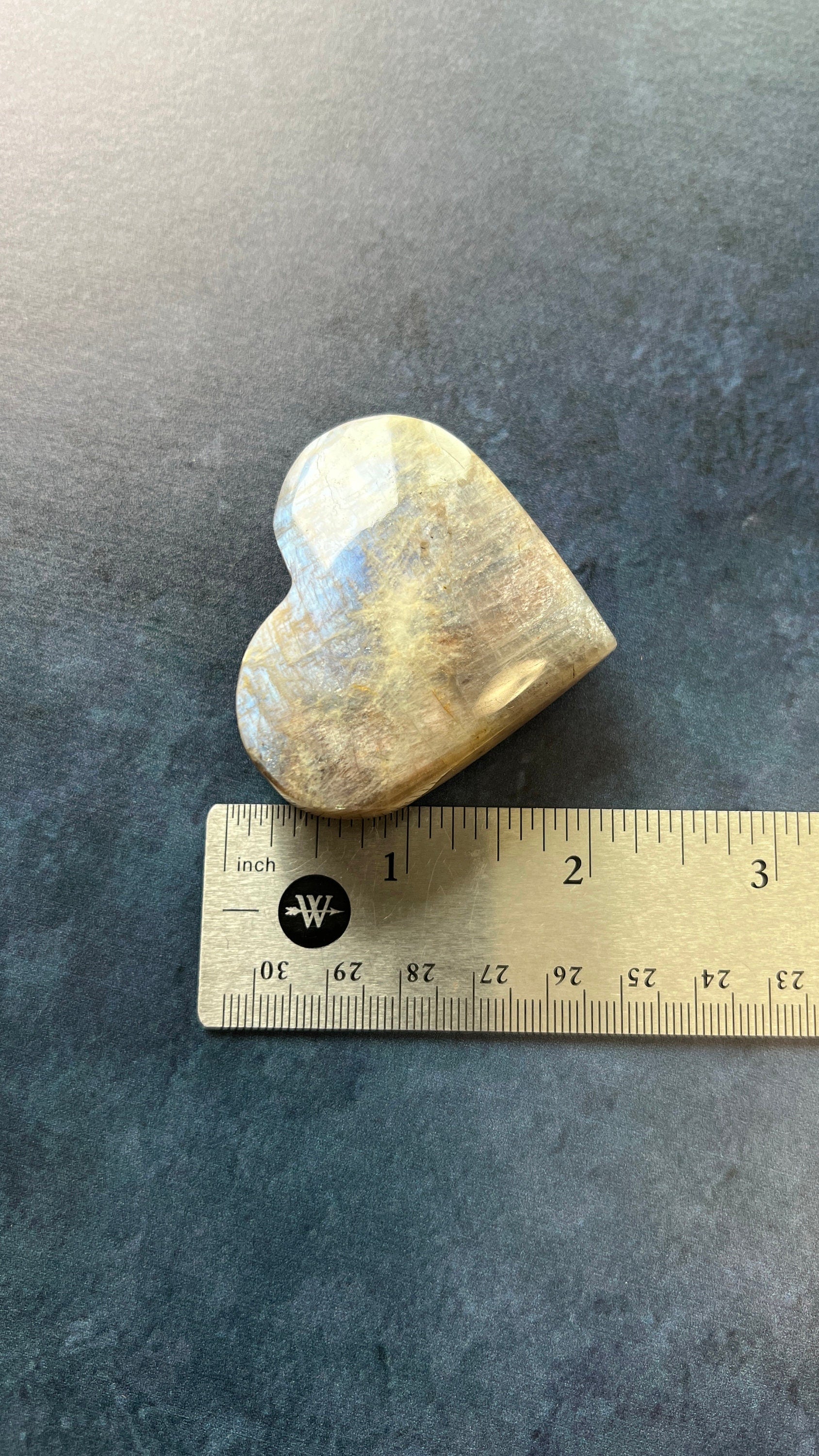 One (1) Gorgeous Moonstone heart with bright blue flash. 2 1/4 inches *Midnights curated crystals* Intuitively chosen from our general stock