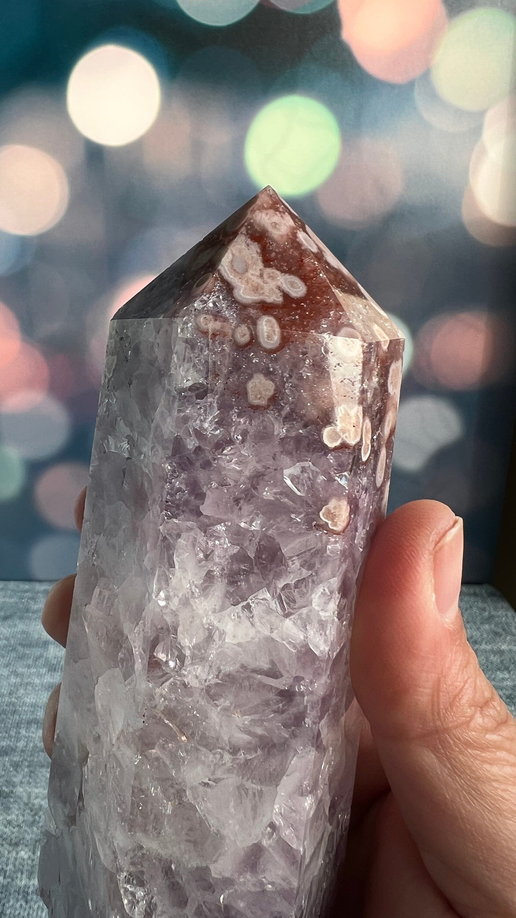 Incredible AAA+ Amethyst and Pink Flower Agate Tower 5 inches tall and weighs 14.5 ounces (AFA-1)
