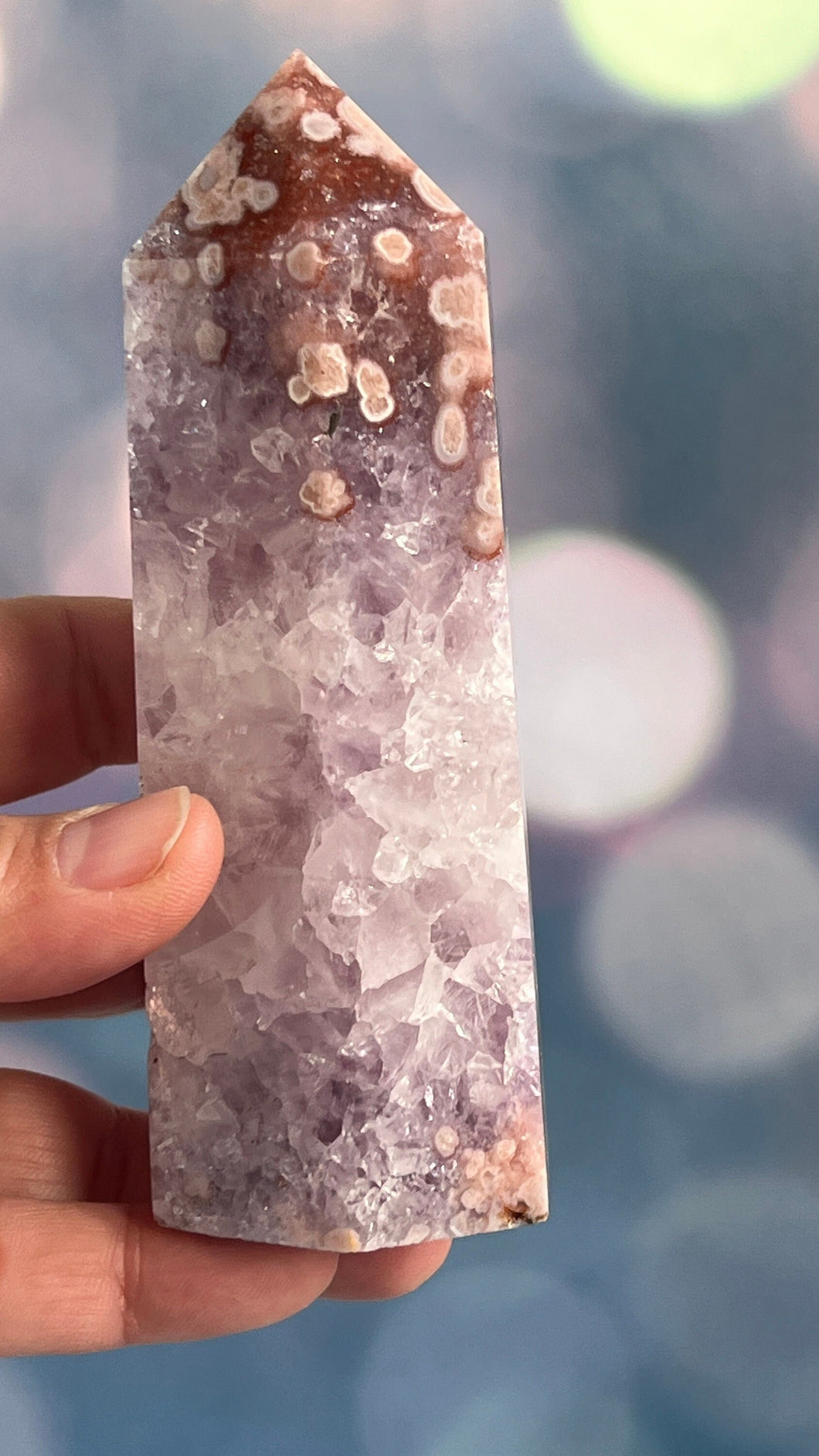 Incredible AAA+ Amethyst and Pink Flower Agate Tower 5 inches tall and weighs 14.5 ounces (AFA-1)