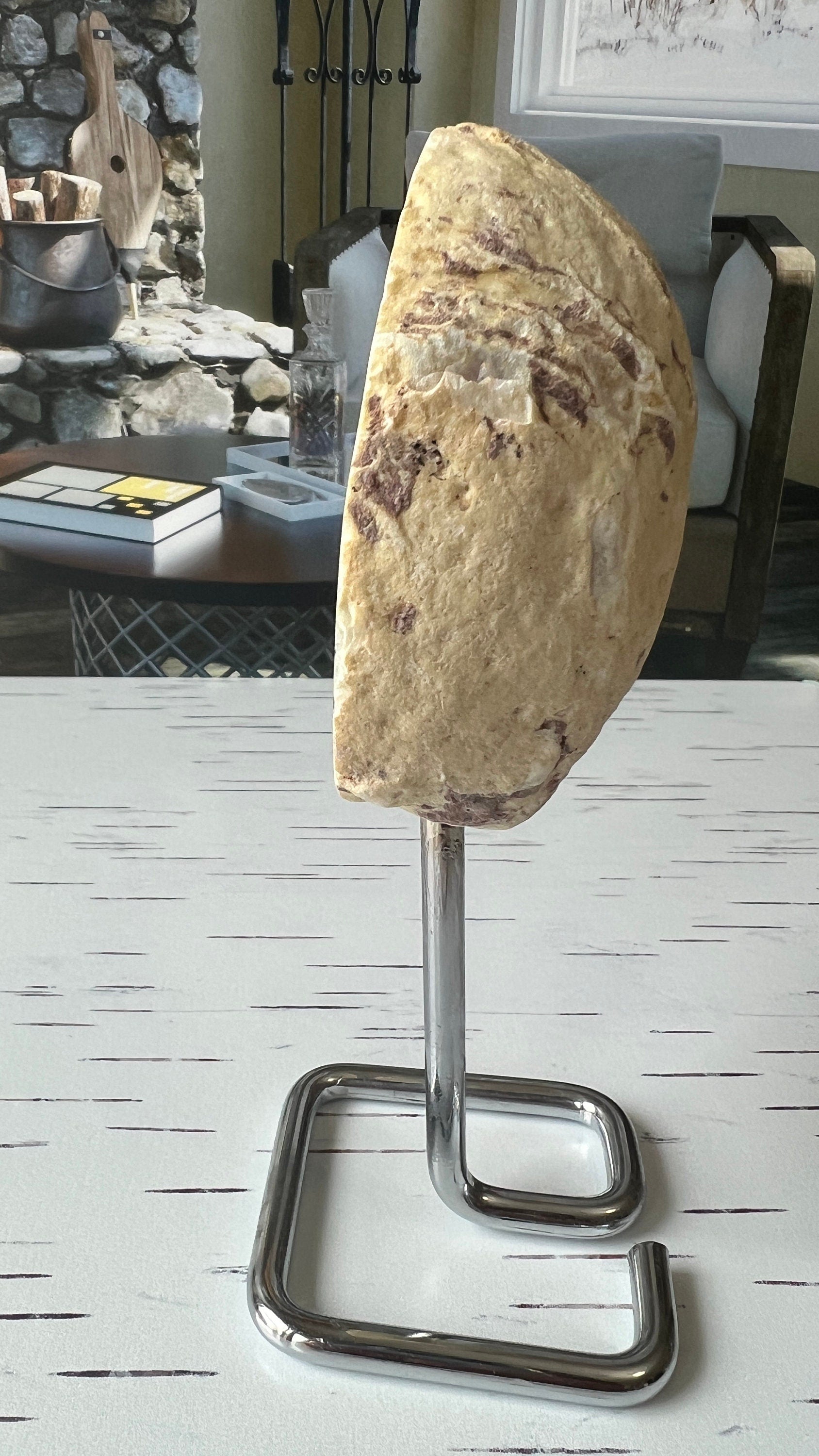 Dazzling Agate Geode with Druzy center mounted on Silver Pin Stand approx 6 inches tall (geo-pin-1)