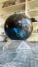 Load image into Gallery viewer, Gorgeous AA+ Labradorite Sphere (73mm) with stunning flash. Acrylic stand included
