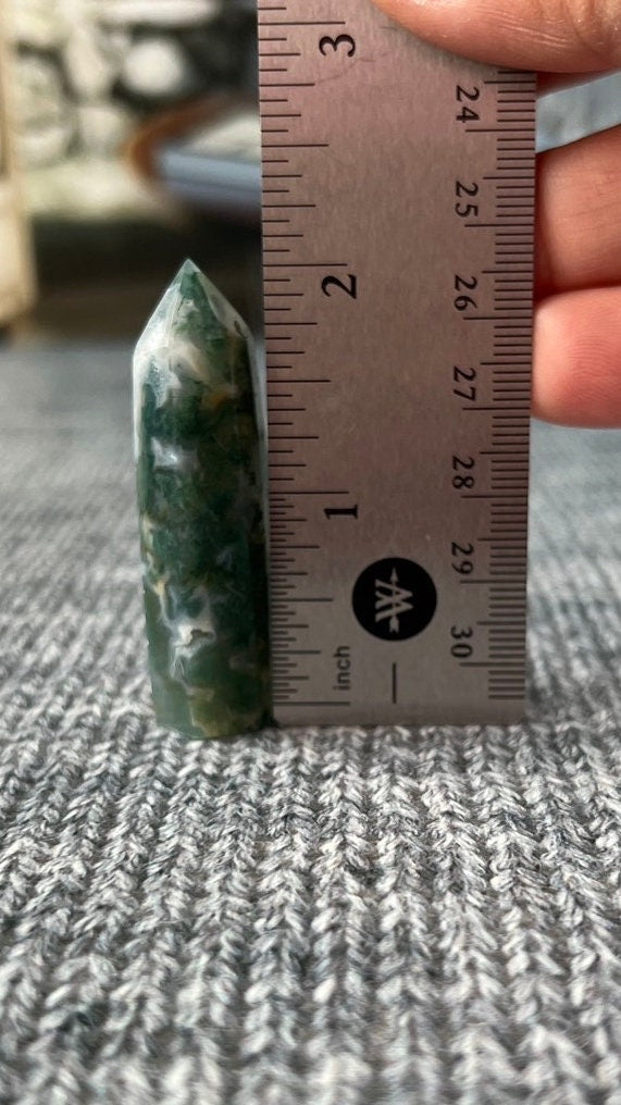 1 (one) Beautiful Moss Agate Small Tower approx. 2 inches, Intuitively Chosen for you.