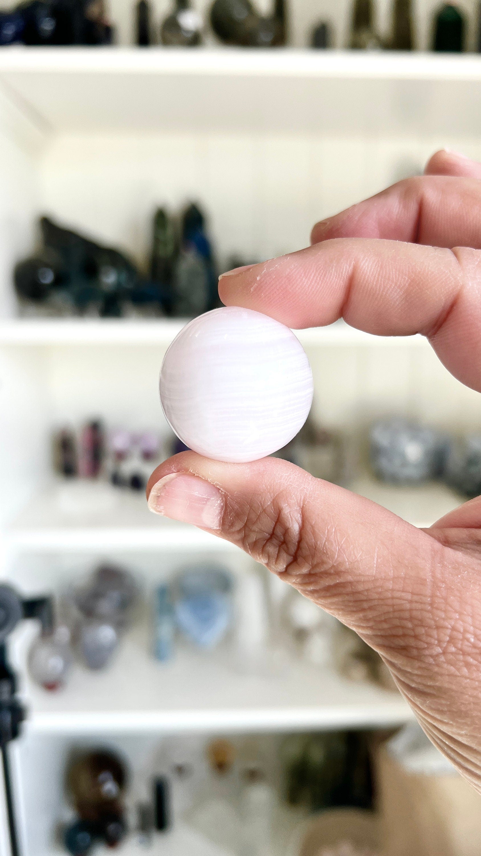 Pink Mangano Calcite Sphere 1 inch with Vibrant glow, UV Reactive Fluorescent