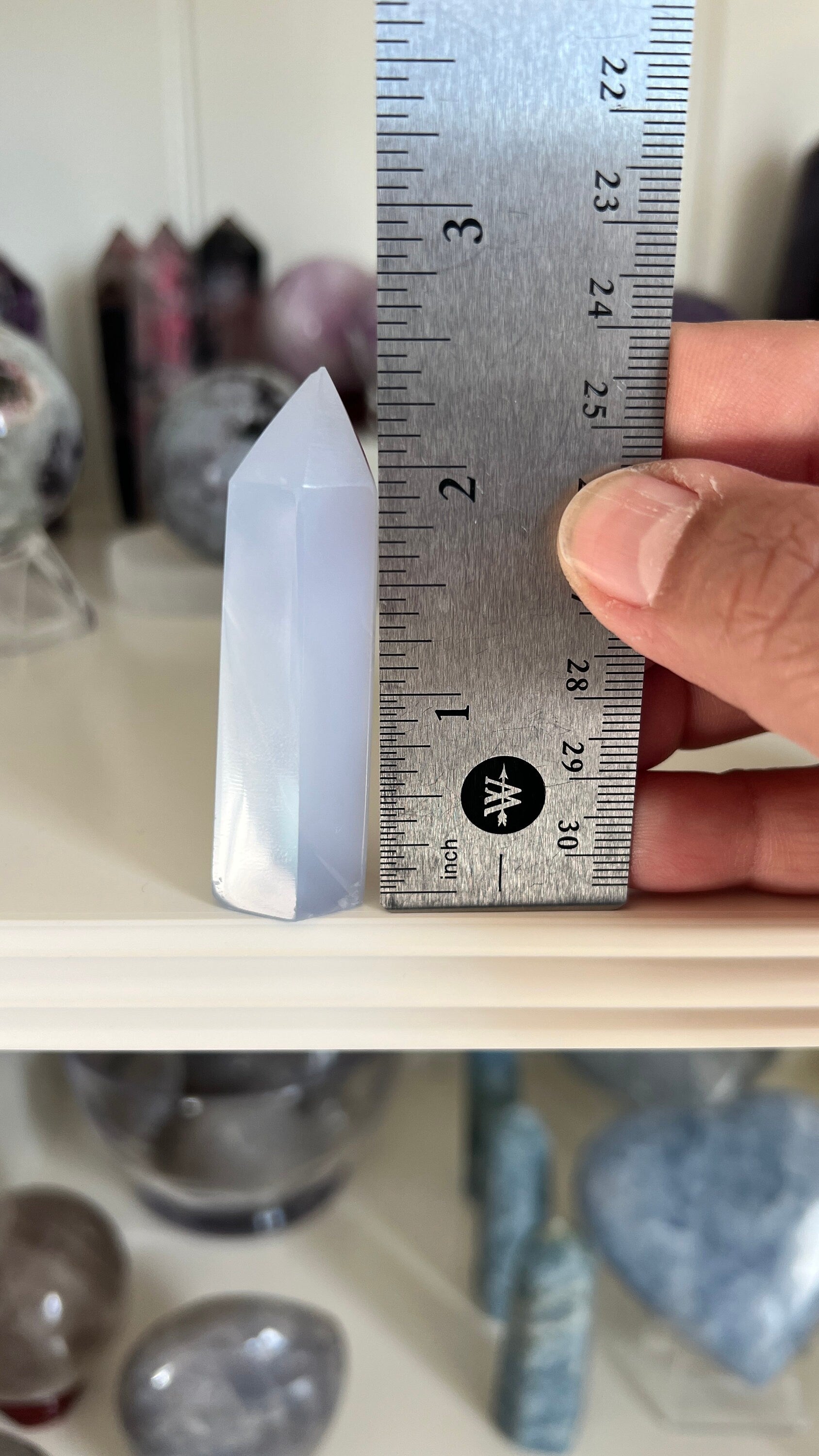 Pretty Blue Chalcedony Tower 2 1/2 inches tall with slight lean and tiny chip in tip. *Discounted*