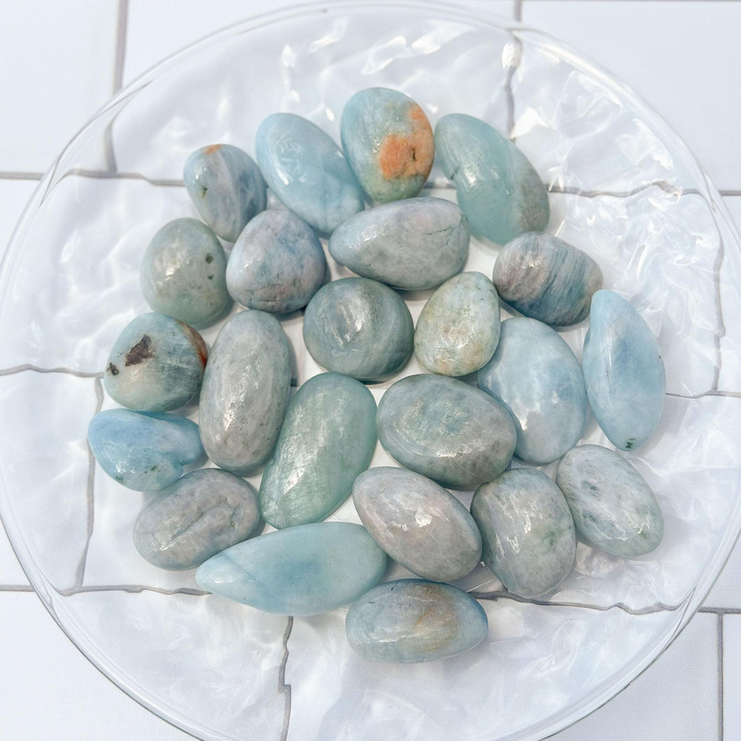 Tumbled Aquamarine Gemstones, Randomly Selected Polished Stones, Decorative Crystal Collection