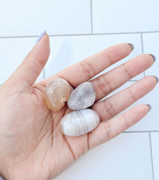 Flower Agate Tumbled Gemstones, Handpicked Polished Stones, Soft Pastel Aesthetic, Unique Natural Home and Office Decor, Pocket talisman