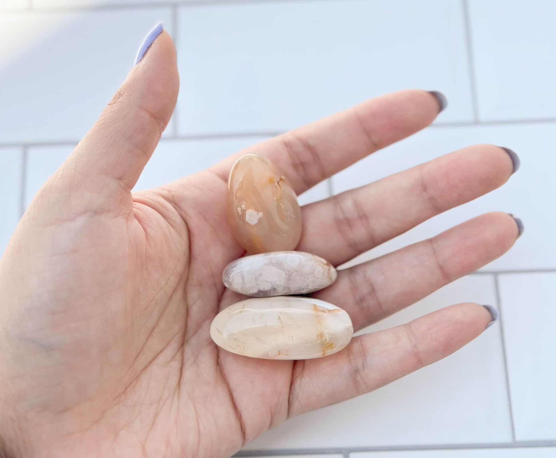 Flower Agate Tumbled Gemstones, Handpicked Polished Stones, Soft Pastel Aesthetic, Unique Natural Home and Office Decor, Pocket talisman