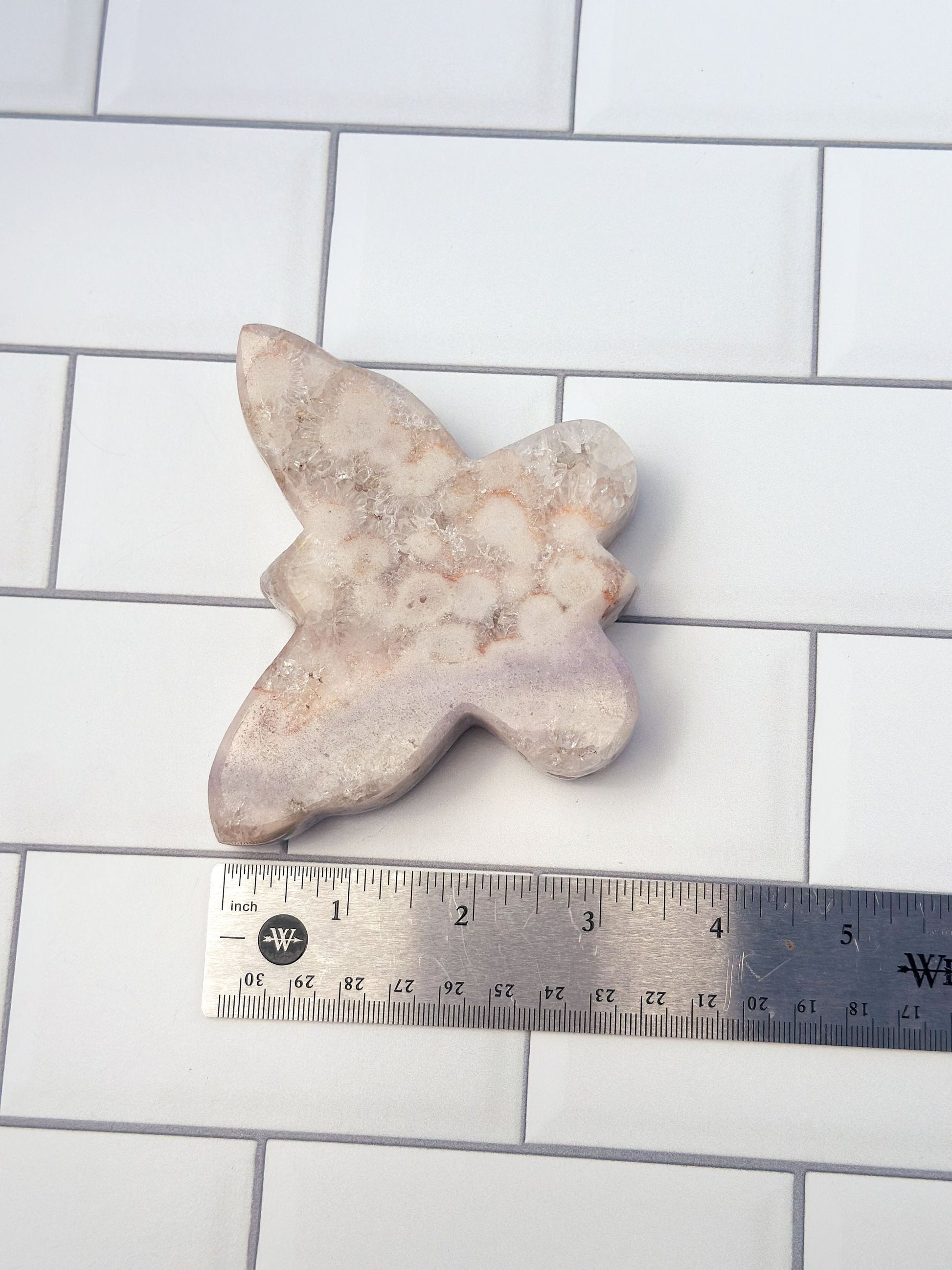Pink Amethyst Butterfly Beautifully hand carved. 4 inches wide and weighs 12.5 ounces
