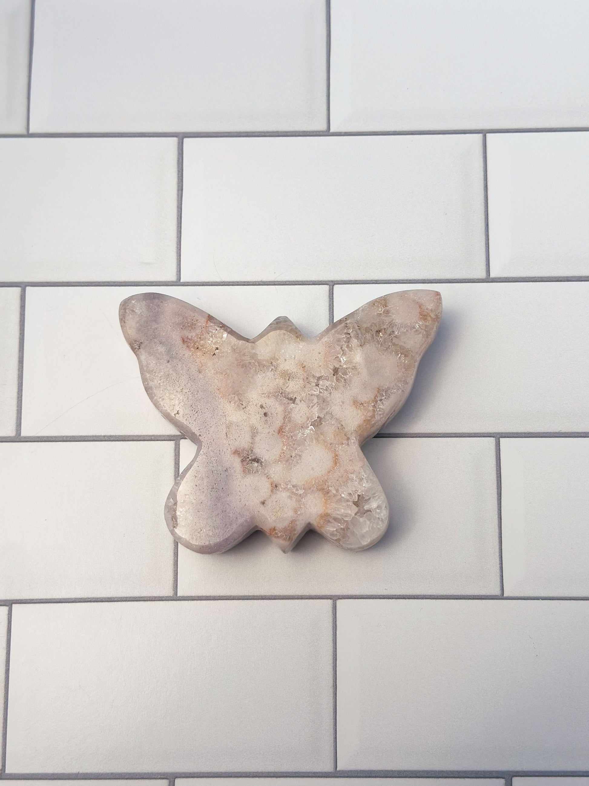Pink Amethyst Butterfly Beautifully hand carved. 4 inches wide and weighs 12.5 ounces
