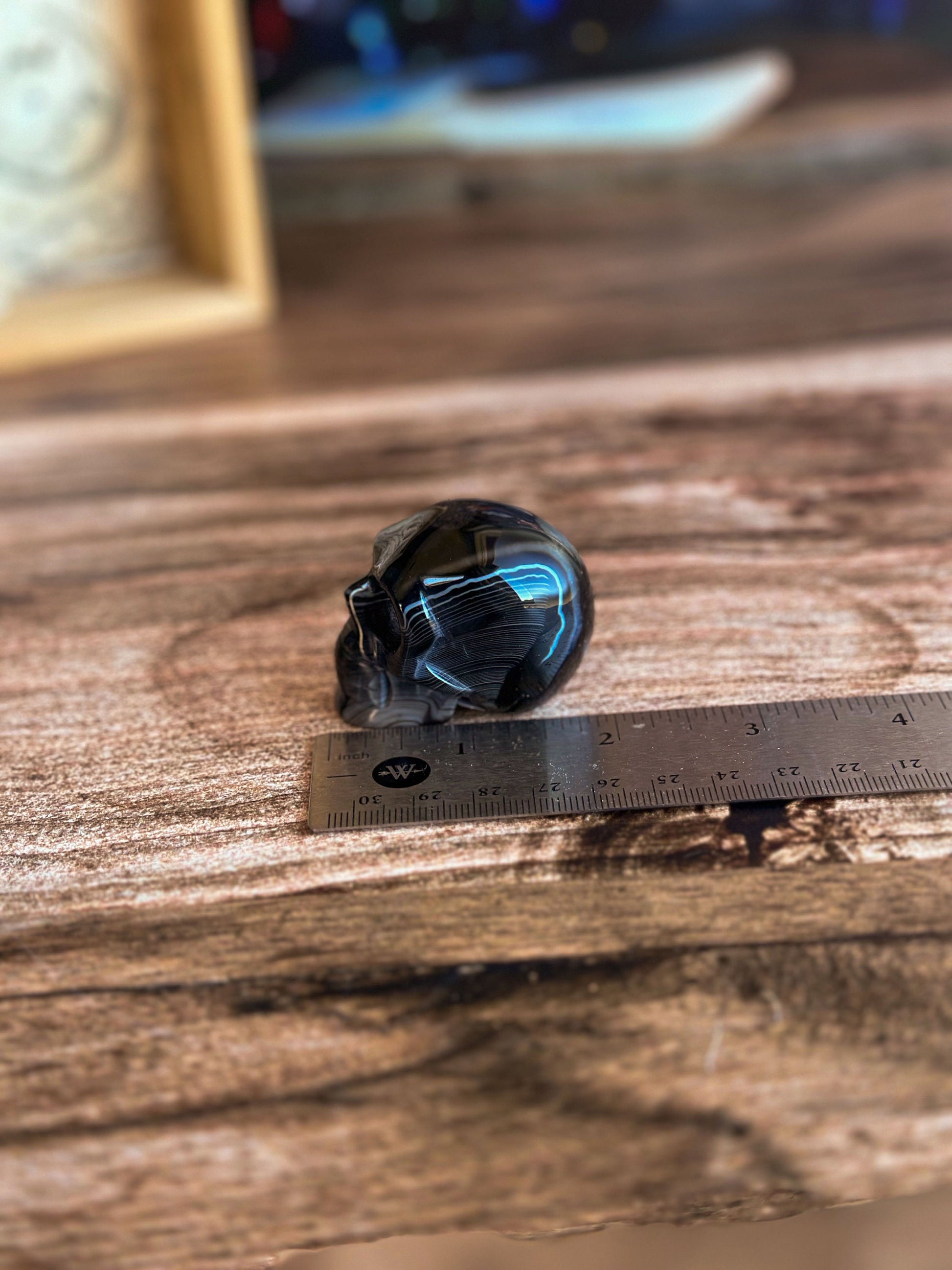 Black Onyx Crystal Skull | Stunning Gemstone Skull | Gothic Halloween Decor for lovers of the macabre and esoteric (smokyskull_1)