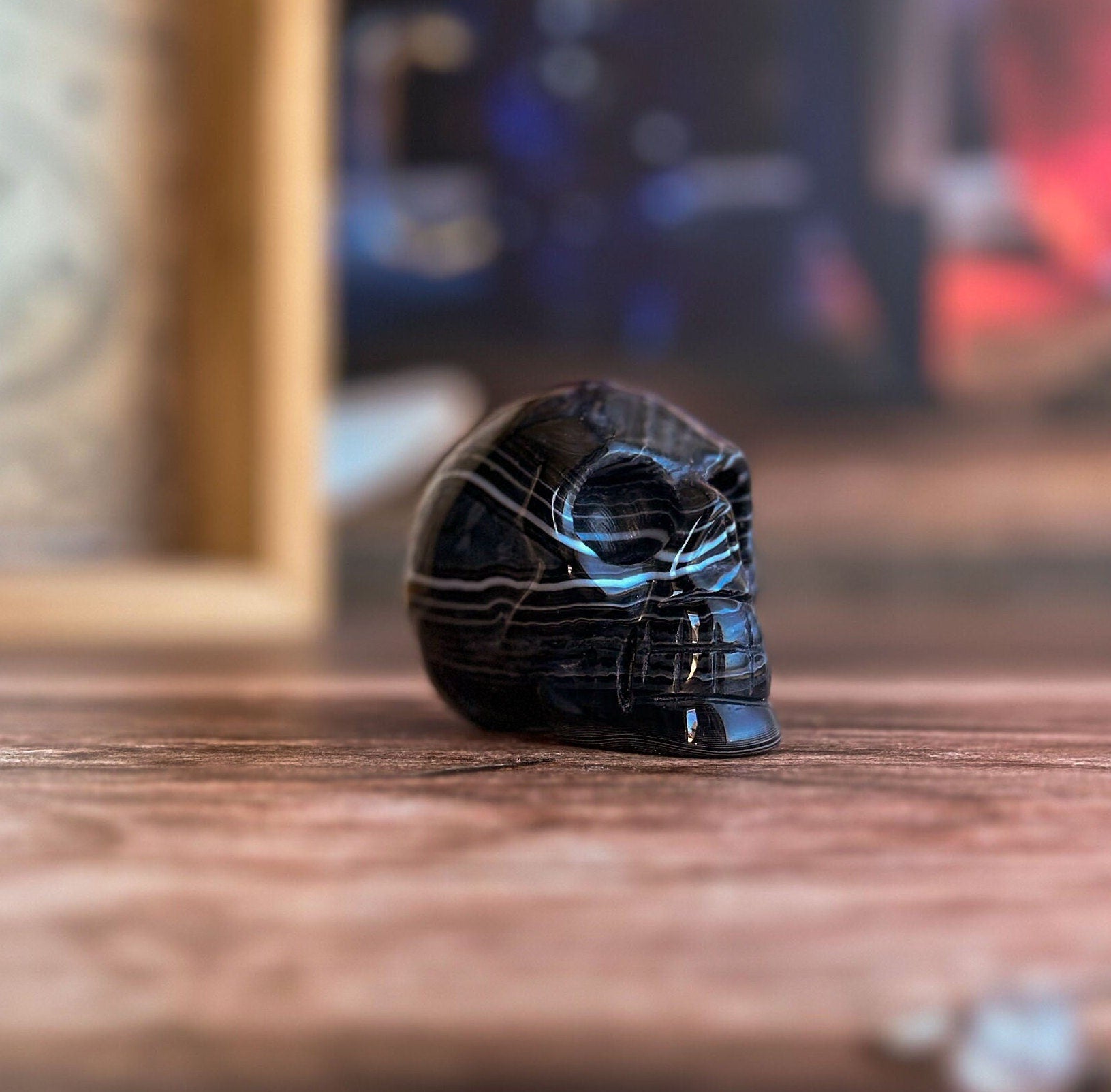 Black Onyx Crystal Skull | Stunning Gemstone Skull | Gothic Halloween Decor for lovers of the macabre and esoteric (smokyskull_4)