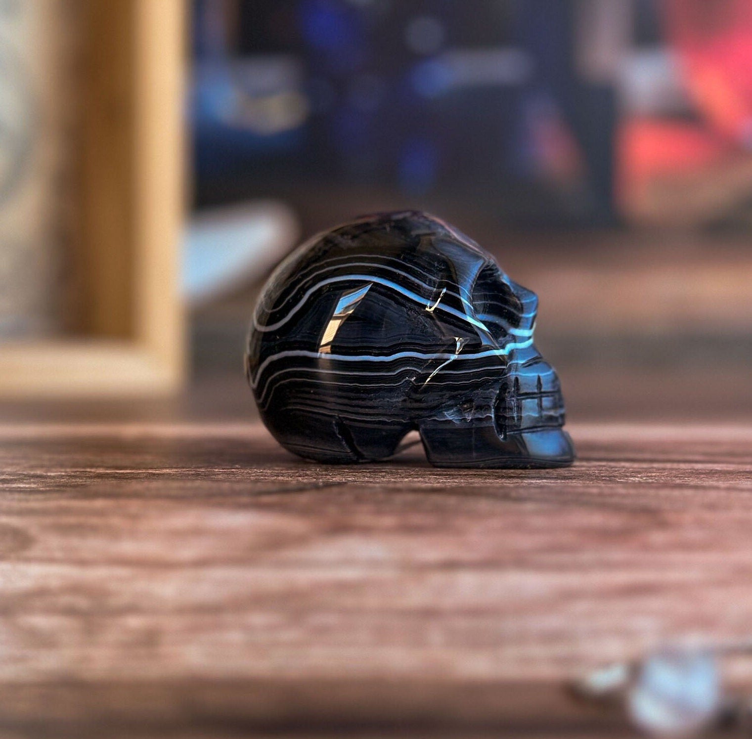 Black Onyx Crystal Skull | Stunning Gemstone Skull | Gothic Halloween Decor for lovers of the macabre and esoteric (smokyskull_4)
