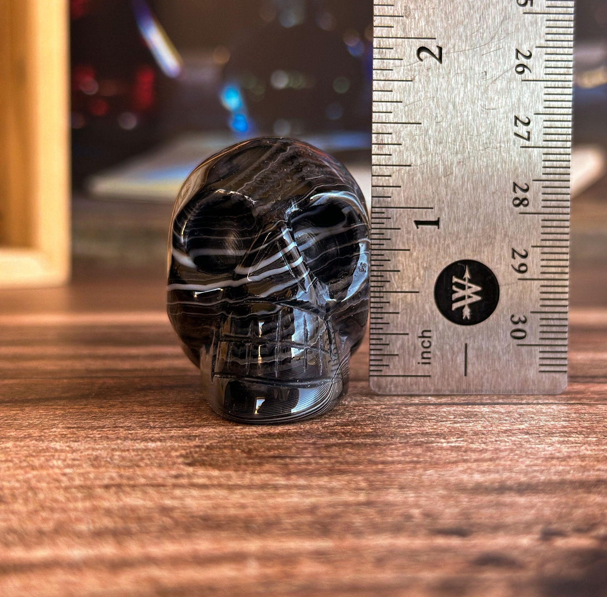 Black Onyx Crystal Skull | Stunning Gemstone Skull | Gothic Halloween Decor for lovers of the macabre and esoteric (smokyskull_4)