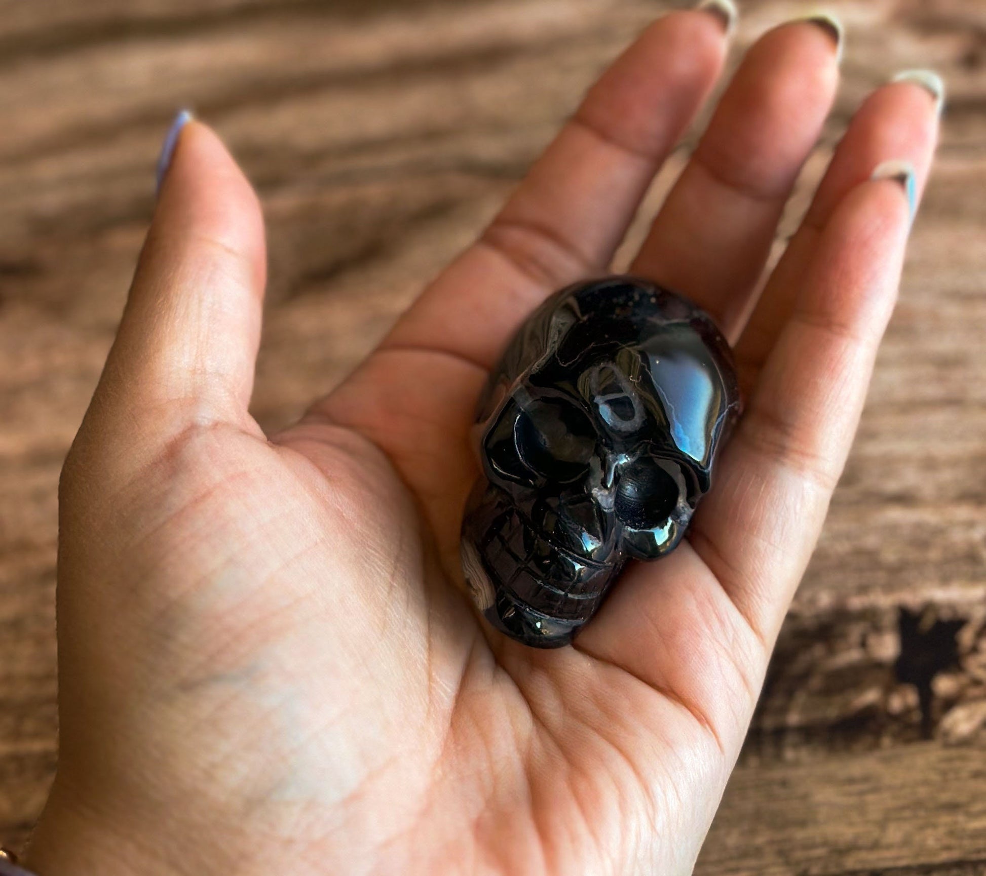 Black Onyx Crystal Skull | Stunning Gemstone Skull | Gothic Halloween Decor for lovers of the macabre and esoteric (smokyskull_5)