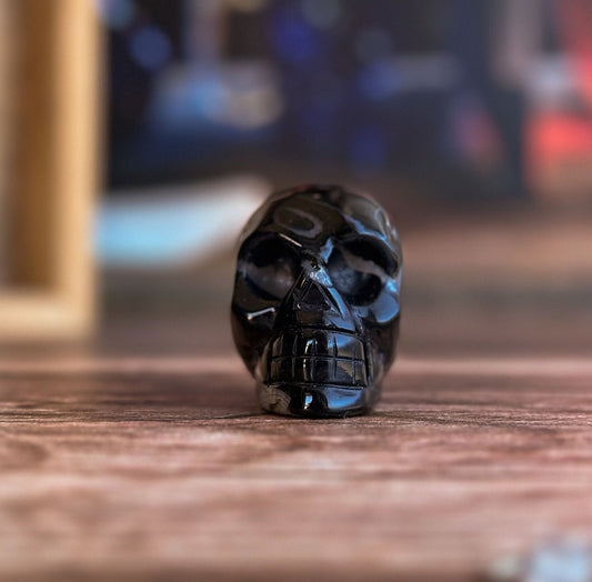 Black Onyx Crystal Skull | Stunning Gemstone Skull | Gothic Halloween Decor for lovers of the macabre and esoteric (smokyskull_5)