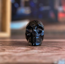 Load image into Gallery viewer, Black Onyx Crystal Skull | Stunning Gemstone Skull | Gothic Halloween Decor for lovers of the macabre and esoteric (smokyskull_5)
