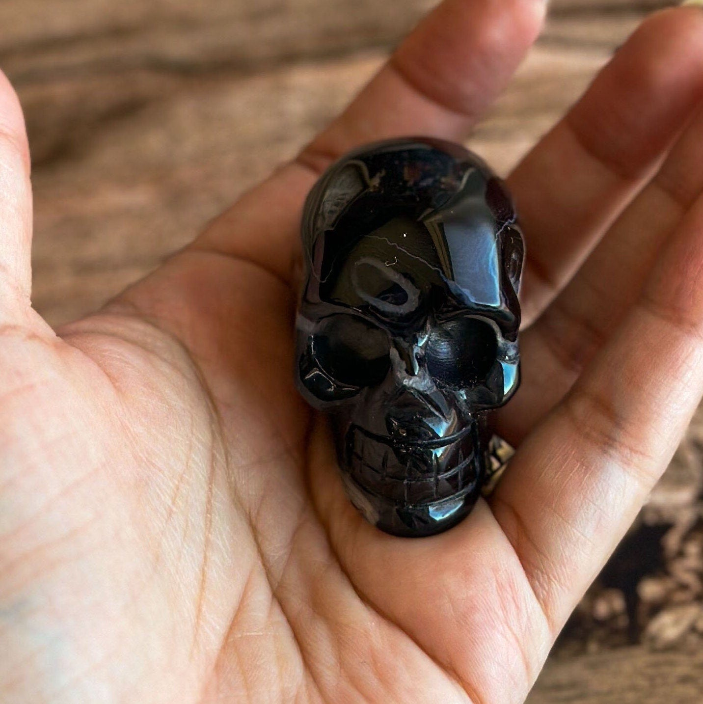 Black Onyx Crystal Skull | Stunning Gemstone Skull | Gothic Halloween Decor for lovers of the macabre and esoteric (smokyskull_5)