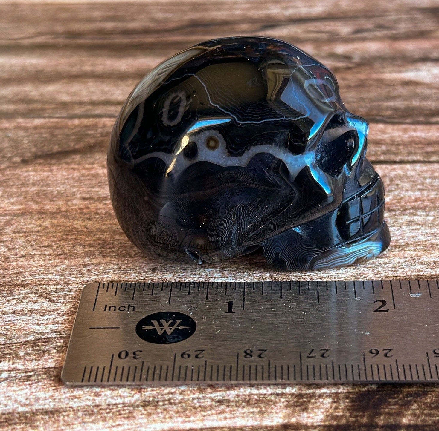 Black Onyx Crystal Skull | Stunning Gemstone Skull | Gothic Halloween Decor for lovers of the macabre and esoteric (smokyskull_5)