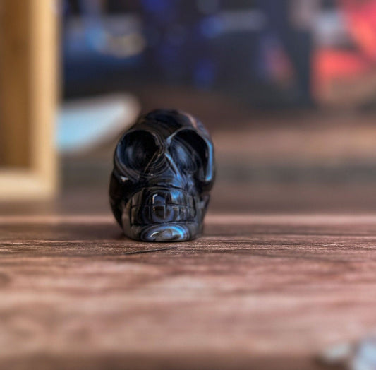 Black Onyx Crystal Skull | Stunning Gemstone Skull | Gothic Halloween Decor for lovers of the macabre and esoteric (smokyskull_3)