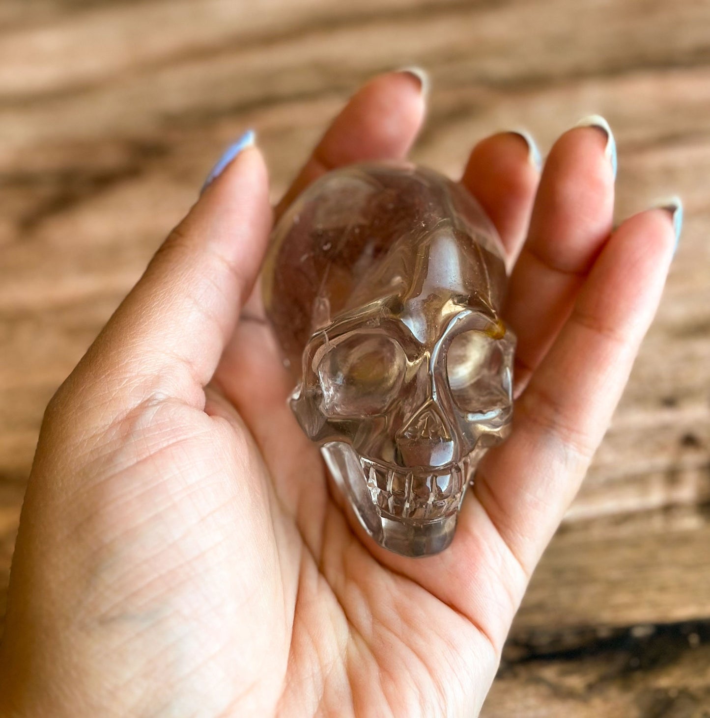 Gorgeous Smoky Quartz Skull with incredible clarity. Authentic Gemstone Crystal Skull, Halloween Decor