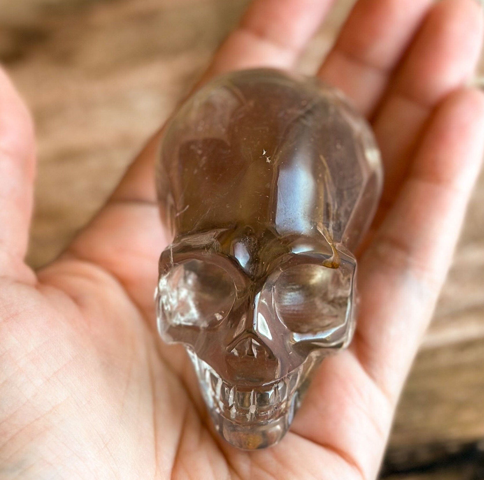 Gorgeous Smoky Quartz Skull with incredible clarity. Authentic Gemstone Crystal Skull, Halloween Decor