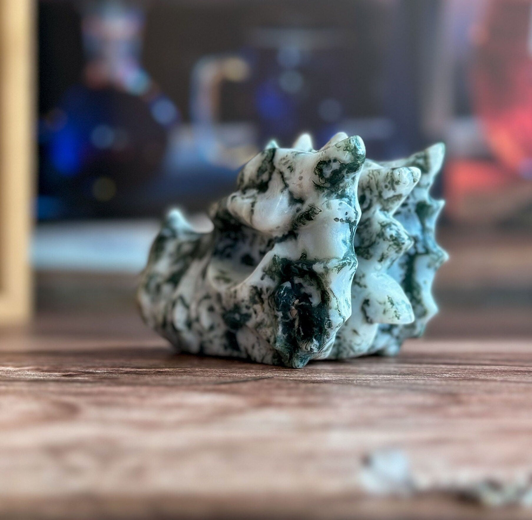 Tree Agate Dragon Head Carving | Green and white Crystal Dragon Head | Fantasy Decor for Collectors (2211-j30-TREMSS-DRGNHD-3)