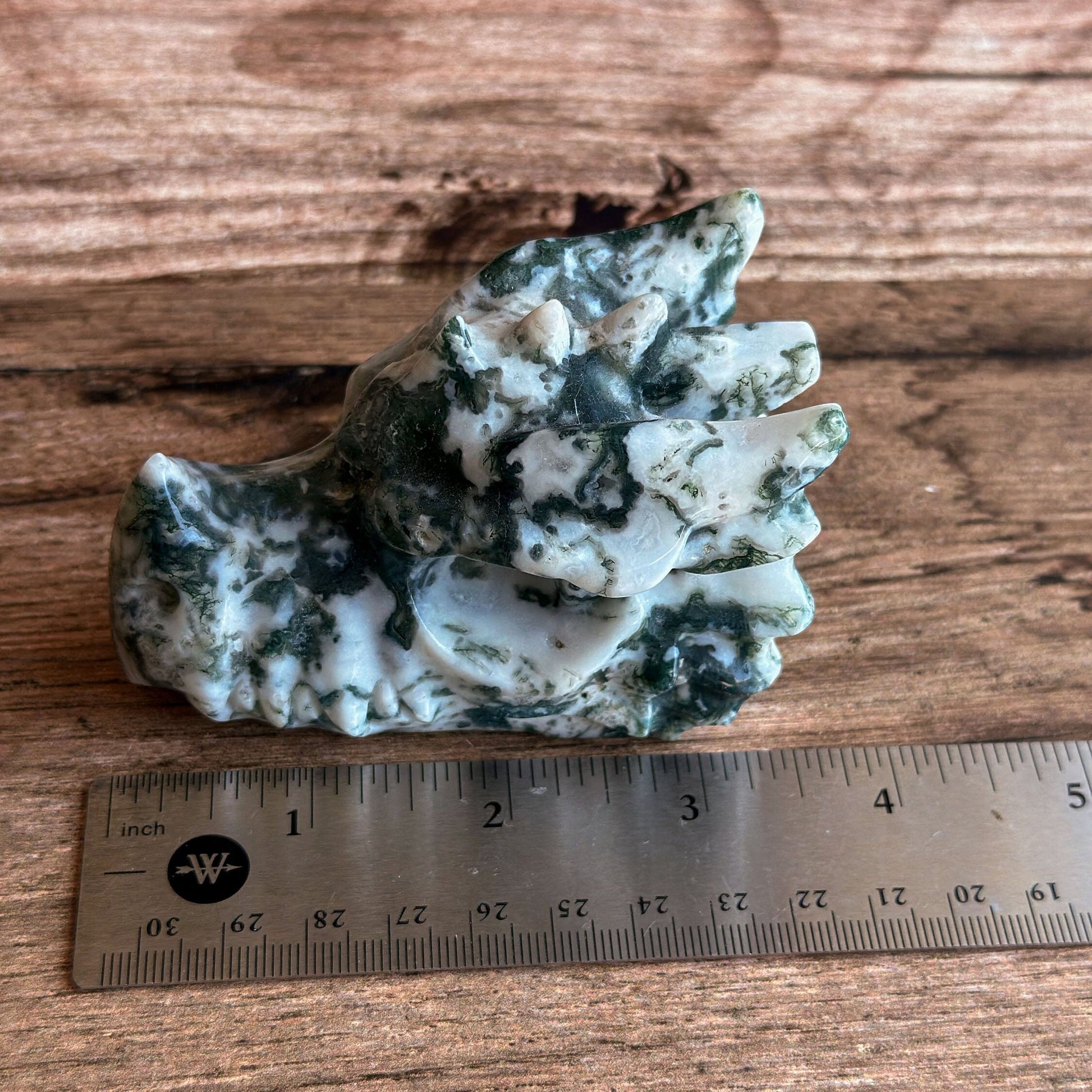 Tree Agate Dragon Head Carving | Green and white Crystal Dragon Head | Fantasy Decor for Collectors (2211-j30-TREMSS-DRGNHD-3)