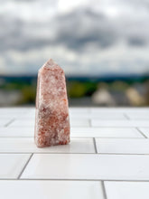 Load image into Gallery viewer, Gorgeous Pink Lace Agate Tower with Sparkling Druzy, approx 3 Inches tall, Gorgeous Decorative Gemstone perfect for a Pink Room. 4 sided
