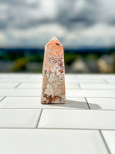 Load image into Gallery viewer, Gorgeous Pink Lace Agate Tower with Sparkling Druzy, approx 3 Inches tall, Gorgeous Decorative Gemstone perfect for a Pink Room. 4 sided
