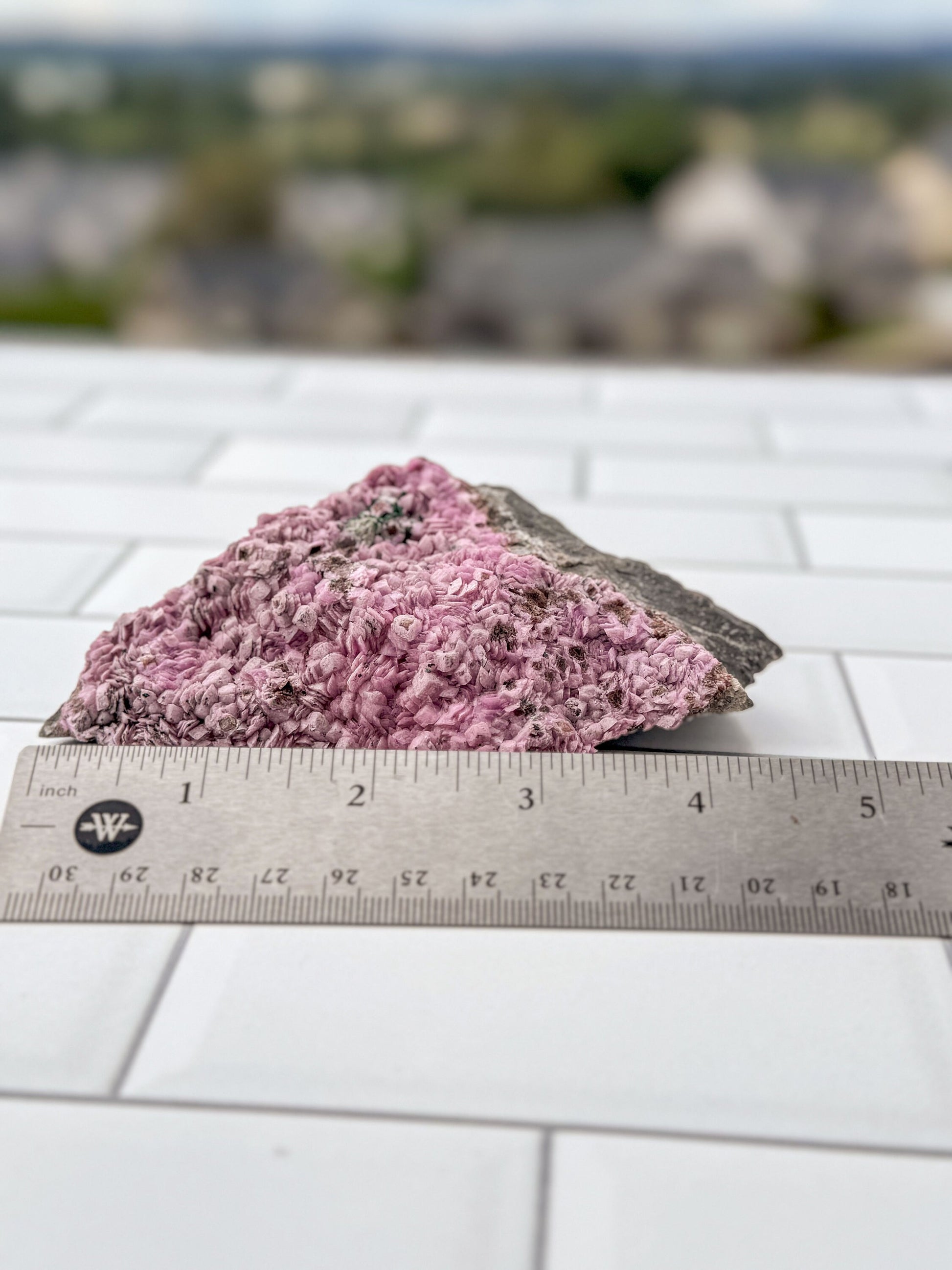 Pink Cobalto Calcite Raw Specimen on Matrix with a small amount of Malachite inclusion
