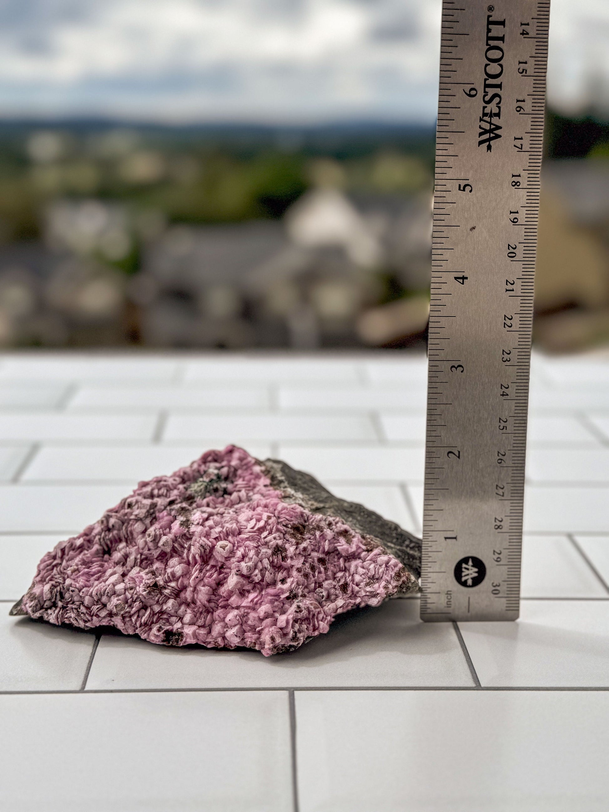 Pink Cobalto Calcite Raw Specimen on Matrix with a small amount of Malachite inclusion