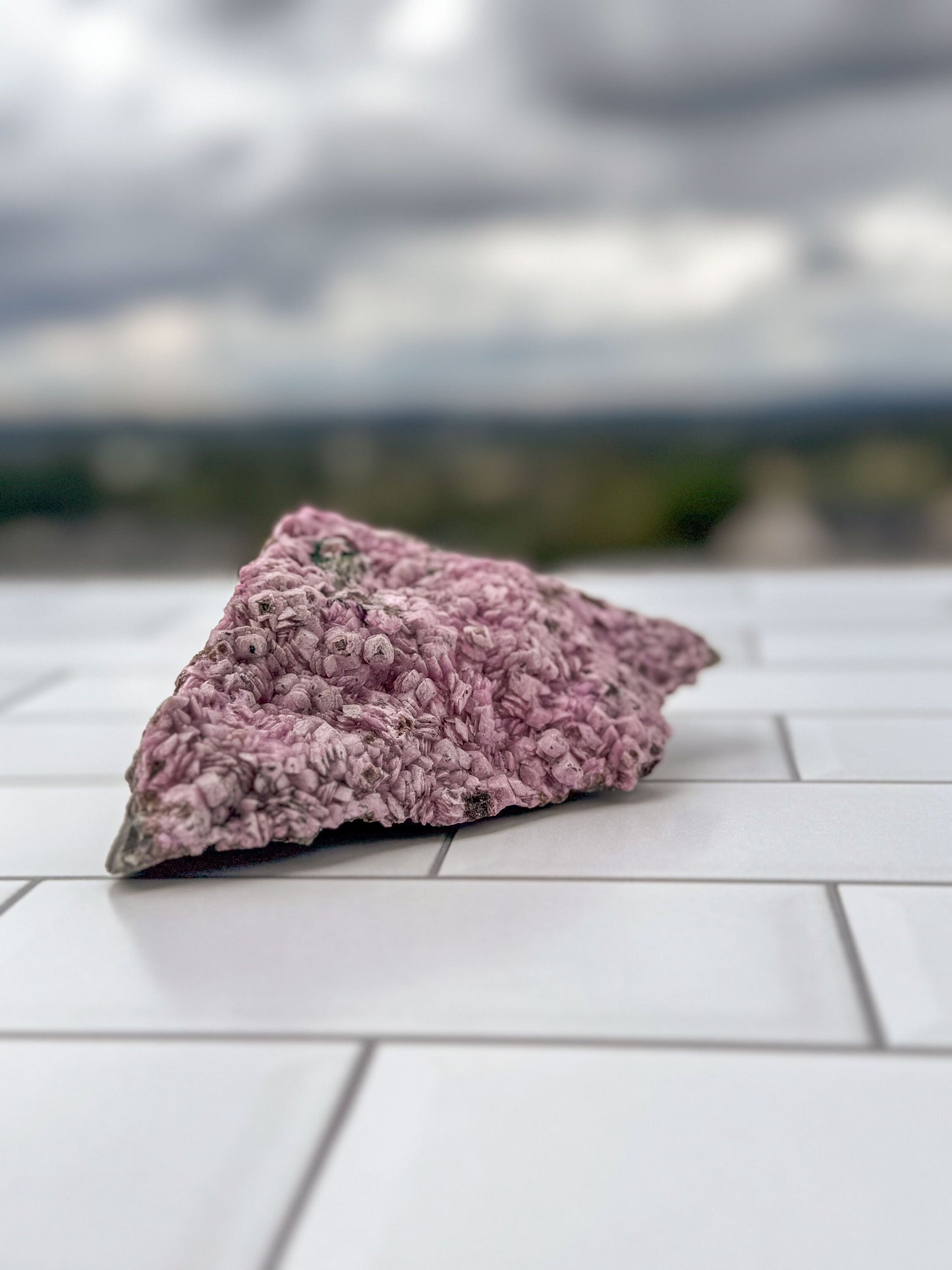 Pink Cobalto Calcite Raw Specimen on Matrix with a small amount of Malachite inclusion