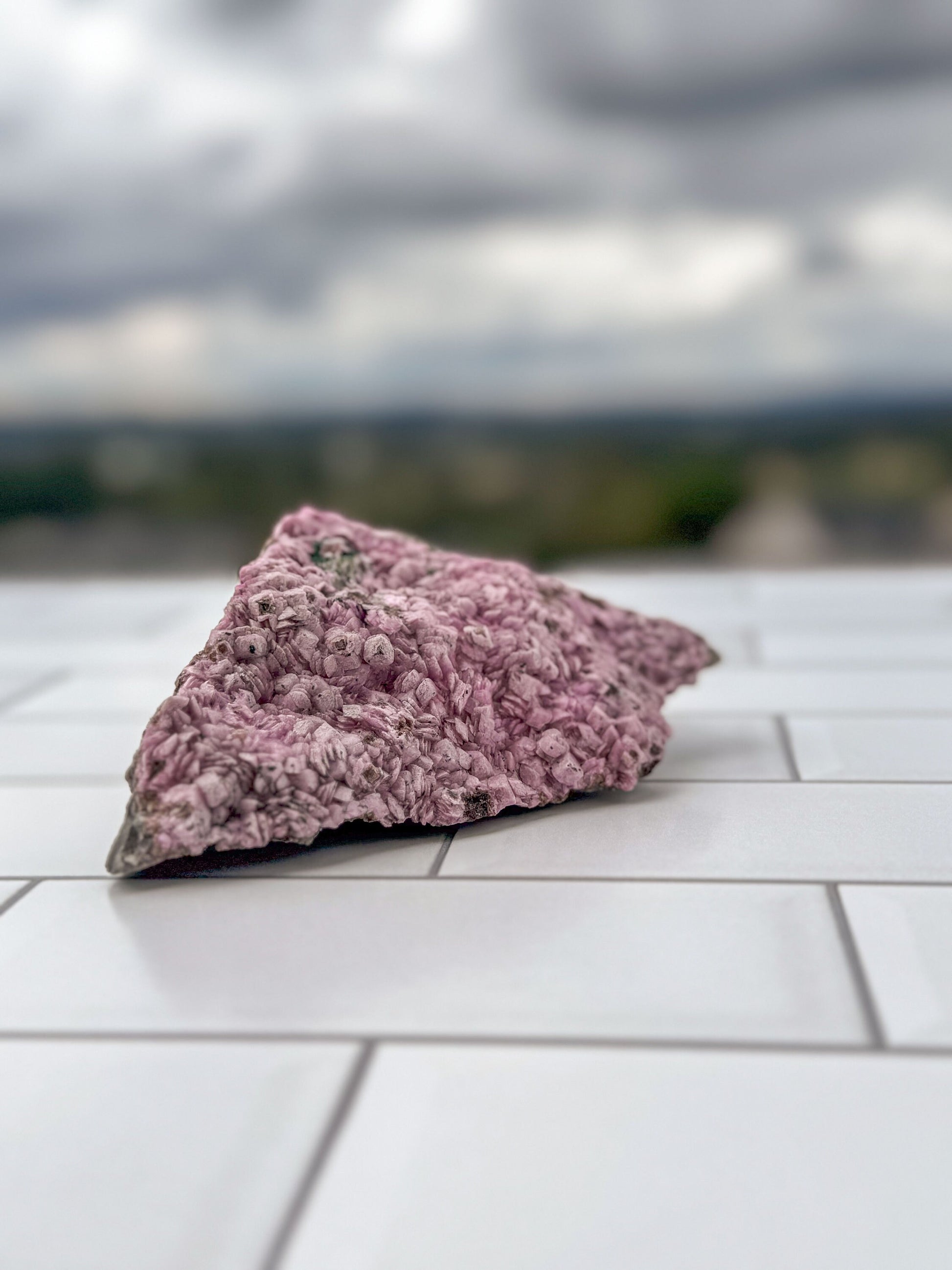 Pink Cobalto Calcite Raw Specimen on Matrix with a small amount of Malachite inclusion
