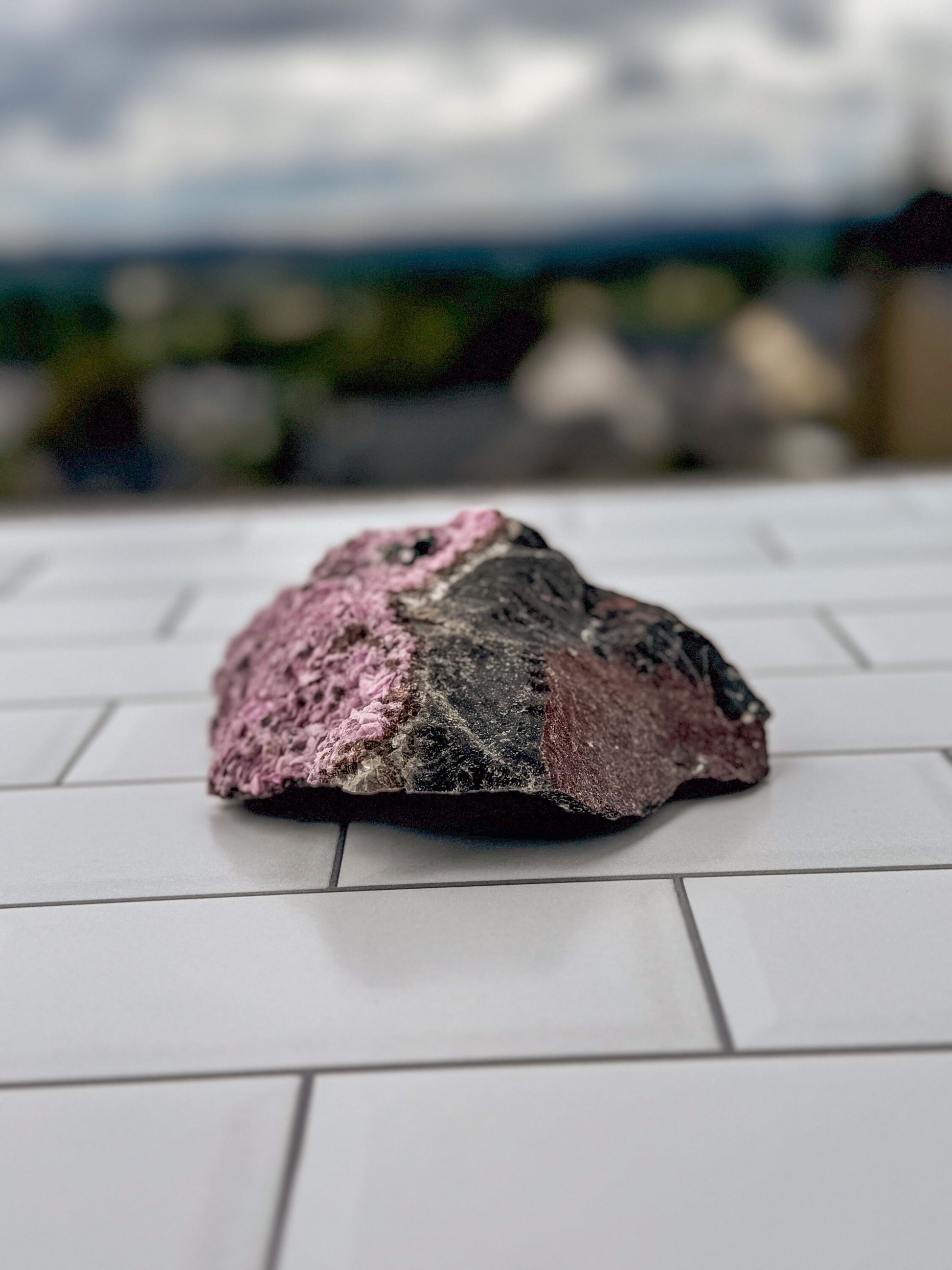 Pink Cobalto Calcite Raw Specimen on Matrix with a small amount of Malachite inclusion