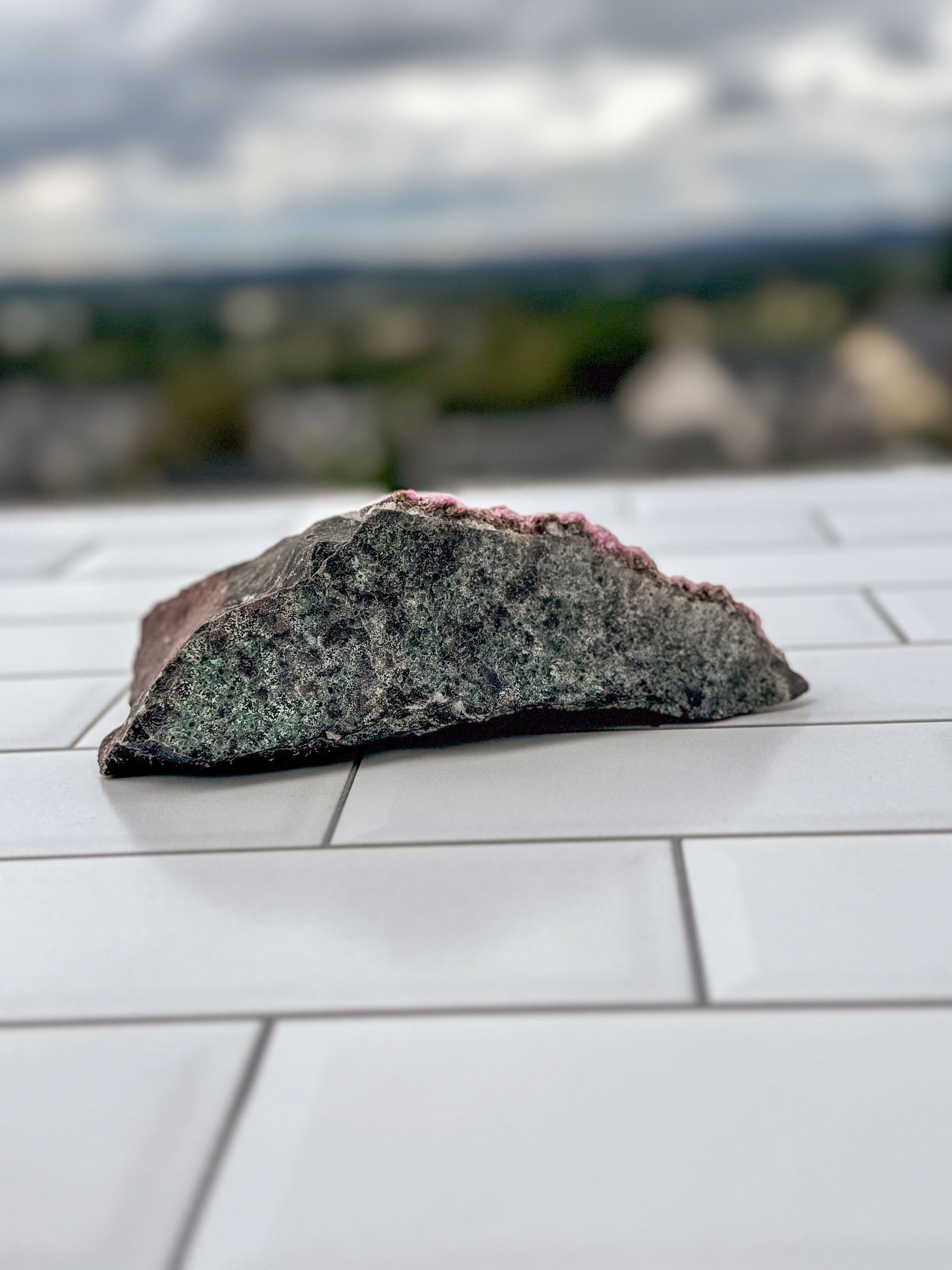Pink Cobalto Calcite Raw Specimen on Matrix with a small amount of Malachite inclusion